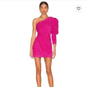 MAJORELLE one shoulder puff mini dress